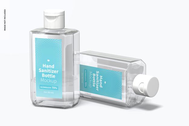 60 Ml Hand Sanitizer Bottles Mockup, Perspective Psd