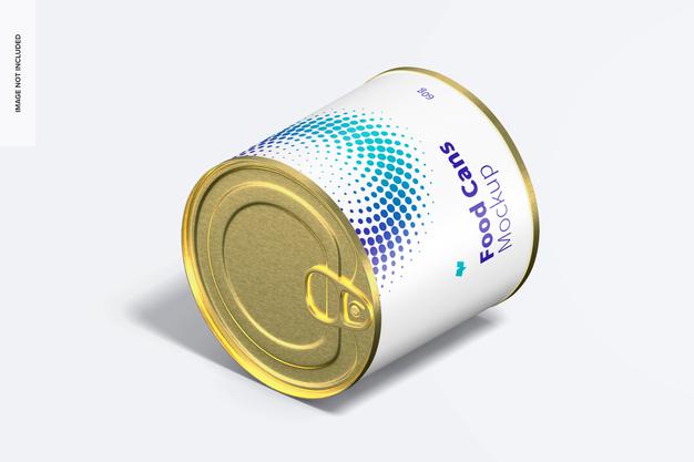 60G Food Can Mockup, Isometric Left View Psd