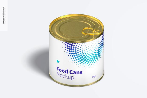 60G Food Can Mockup, Isometric View Psd