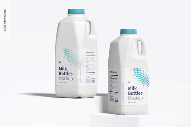 64 Oz Milk Bottles Mockup, Front View Psd
