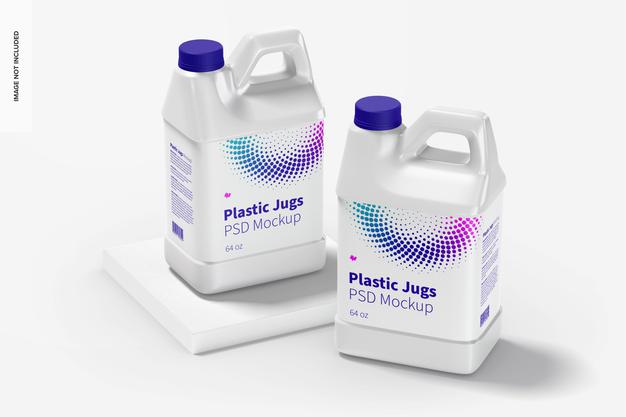 64 Oz Plastic Jugs Mockup, Perspective Psd