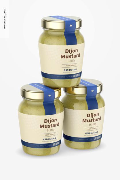 7.5 Oz Dijon Mustard Bottles Mockup Psd