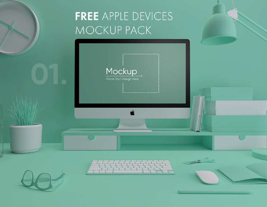 7 Colorful Apple Devices Mockup Pack