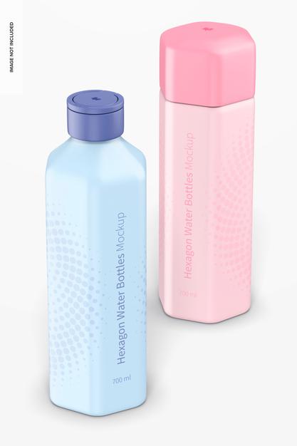 700 Ml Hexagon Water Bottles Mockup Psd