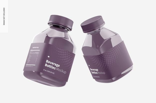 8 Oz Beverage Bottles Mockup, Floating Psd
