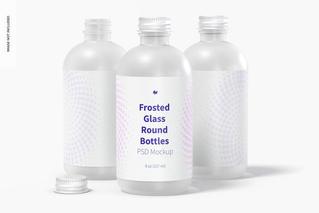 8 Oz Frosted Glass Round Bottles Mockup, Front View Psd