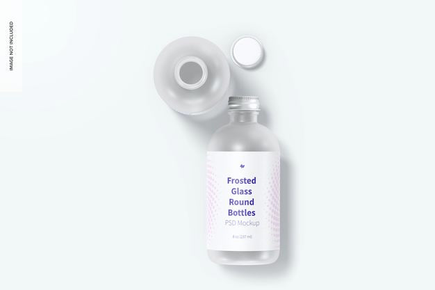8 Oz Frosted Glass Round Bottles Mockup Psd
