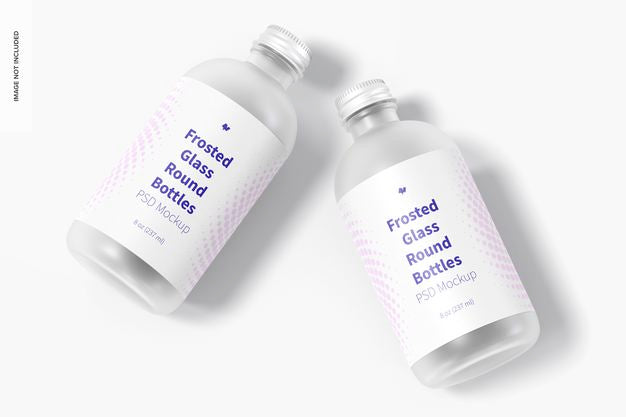 8 Oz Frosted Glass Round Bottles Mockup, Top View Psd
