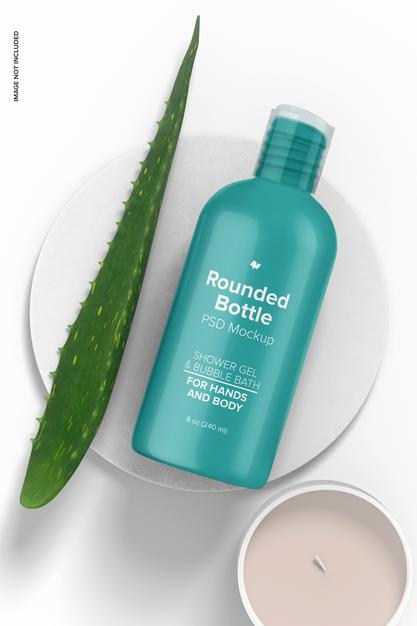 8 Oz Rounded Bottle With Disc Top Cap Mockup Psd