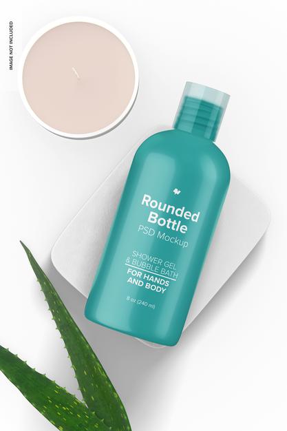 8 Oz Rounded Bottle With Disc Top Cap Mockup Psd