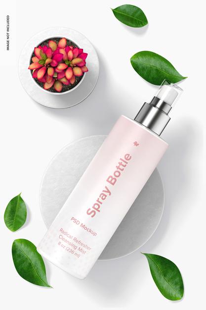 8 Oz Spray Round Bottle Mockup Perspective Psd