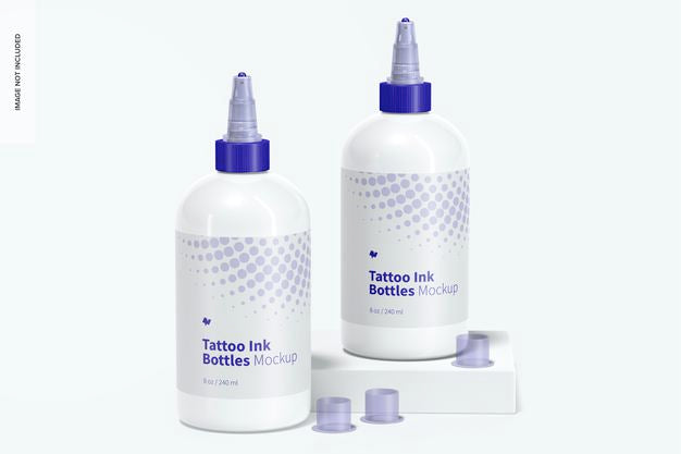 8 Oz Tattoo Ink Bottles Mockup, Front View Psd