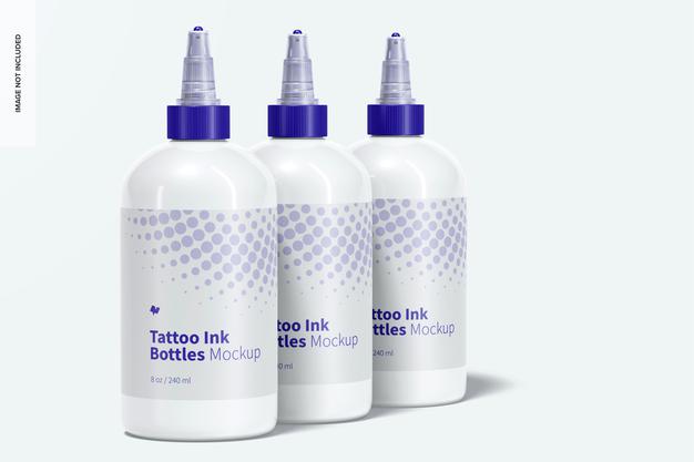 8 Oz Tattoo Ink Bottles Set Mockup Psd