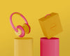 80S Headphones Set With Yellow Background Psd