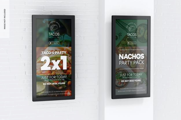 86' Wall Digital Screens Mockup, Left View Psd