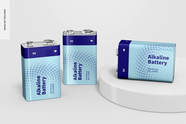 9V Alkaline Batteries Mockup Psd