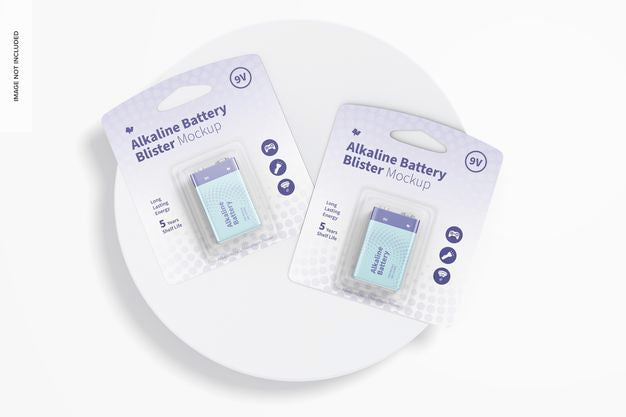 9V Alkaline Battery Blisters Mockup Psd