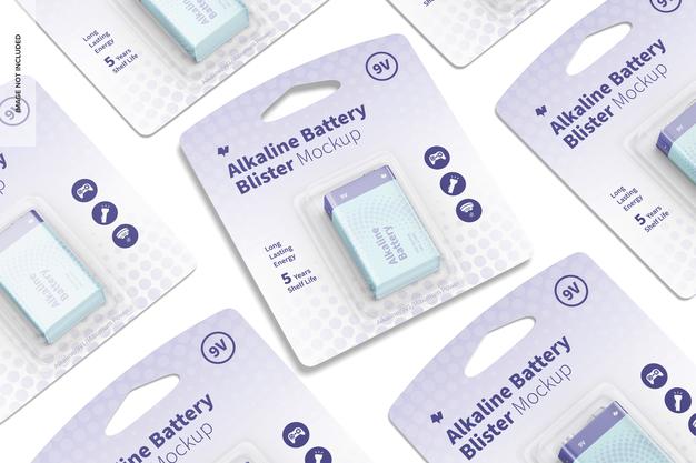 9V Alkaline Battery Blisters Mockup Psd