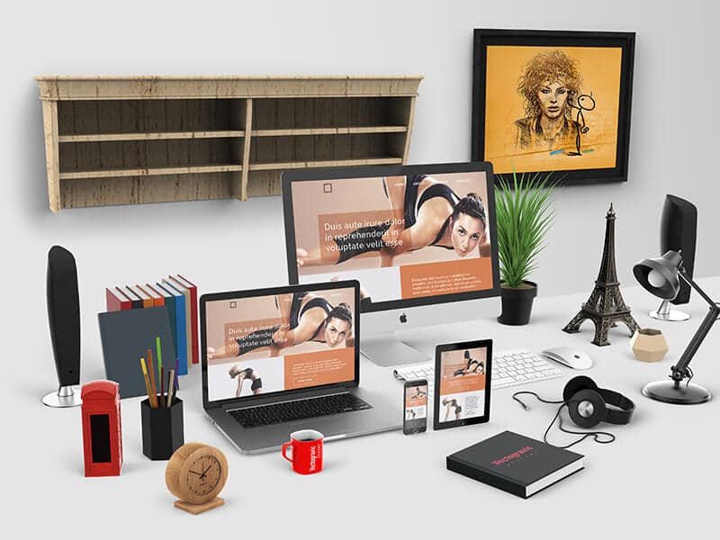 Apple Devices Mockups in Home Office Table