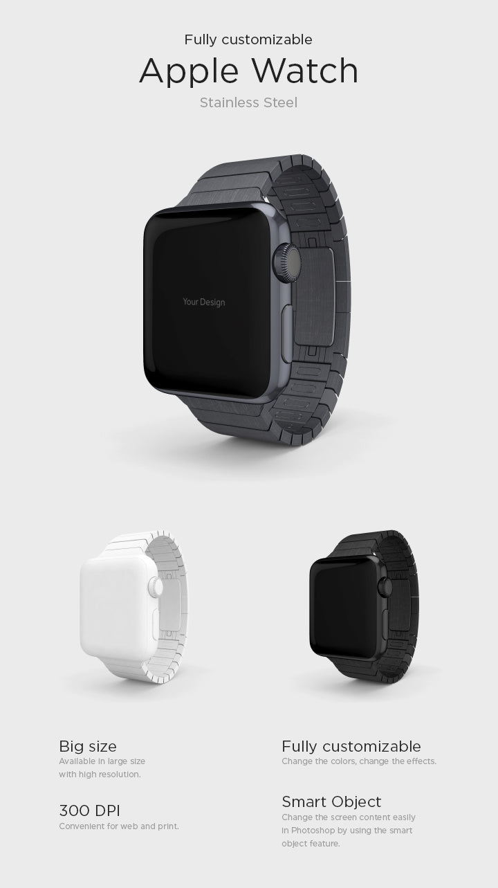 Stainless Steel Apple Watch Mockup