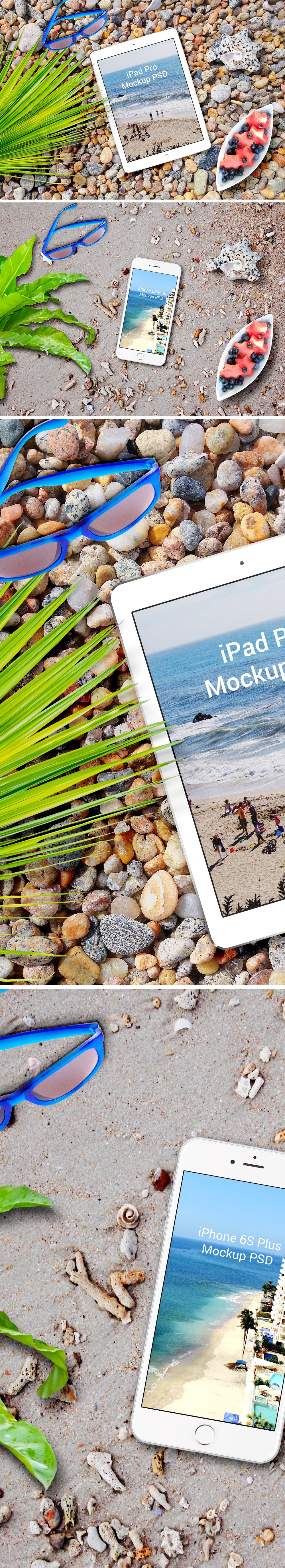 iPhone 6s Plus And iPad Pro On The Beach Mockup