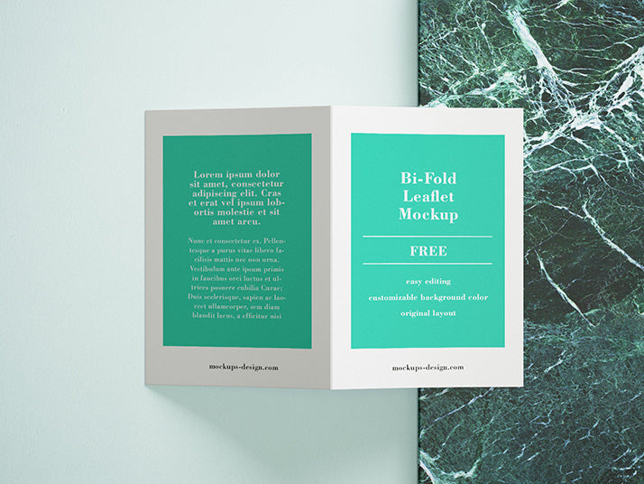 Creative Mockup of Bi-Fold Leaflet Brochure with Marble Rock Panel