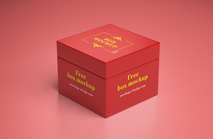 Red Square Gift Box Mockup