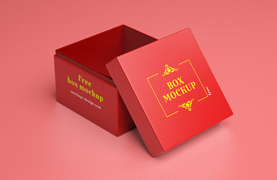 Red Square Gift Box Mockup