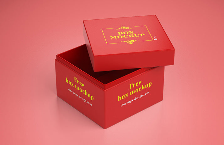 Red Square Gift Box Mockup
