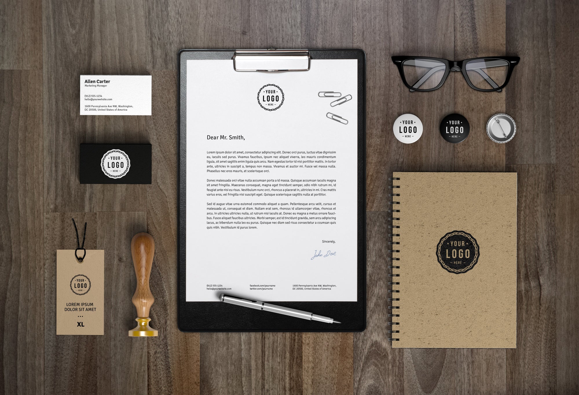 Branding and Identity MockUp on Wooden Floor