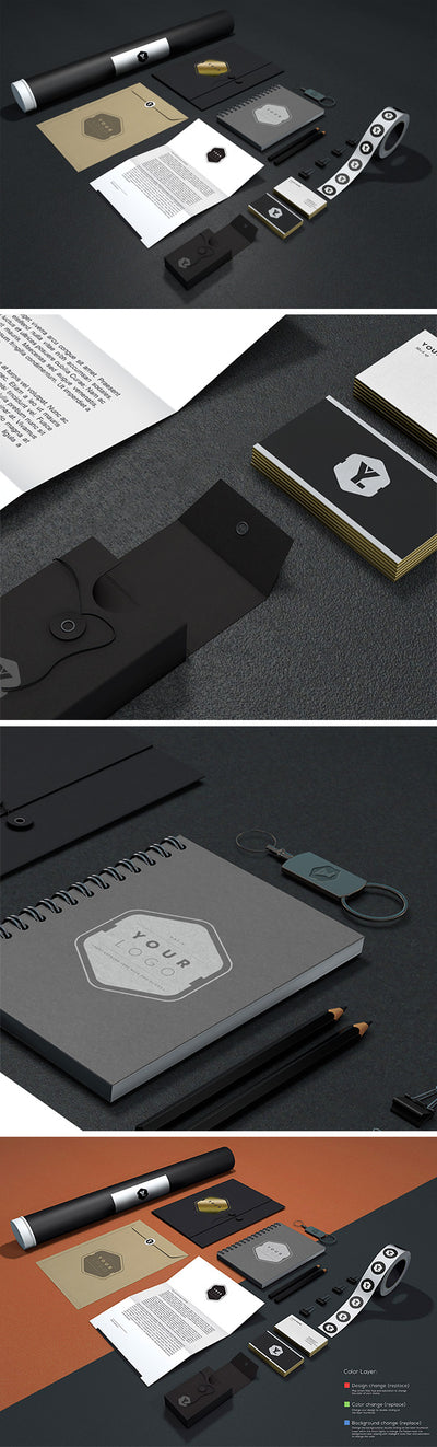 Black Branding and Identity MockUp with Leaflet