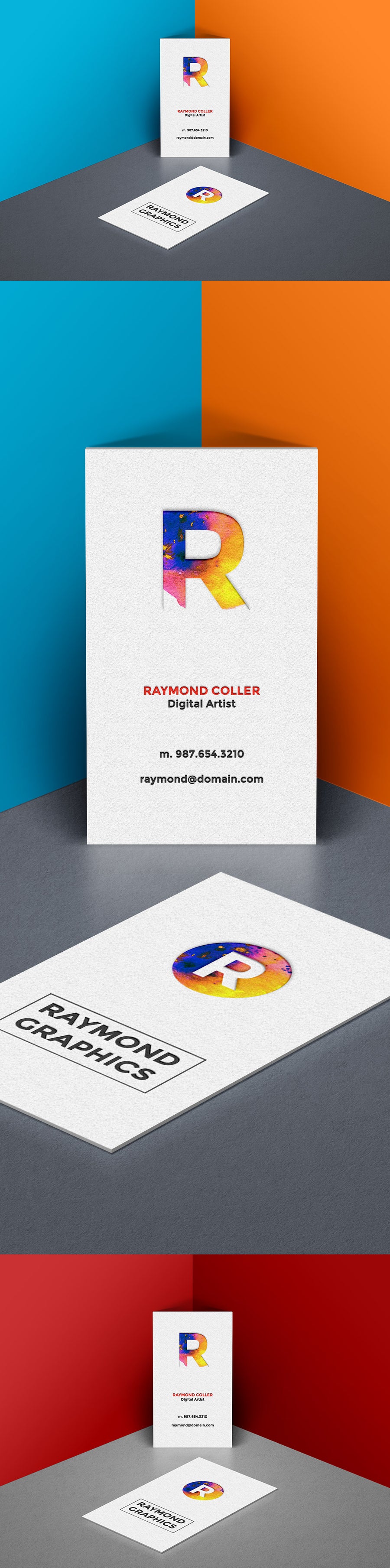 Business Card Mockup in Isometric Corner PSD Template