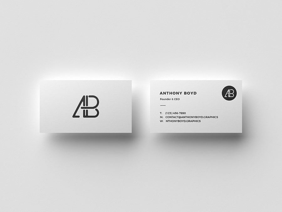 Two Business Cards Top View Mockup