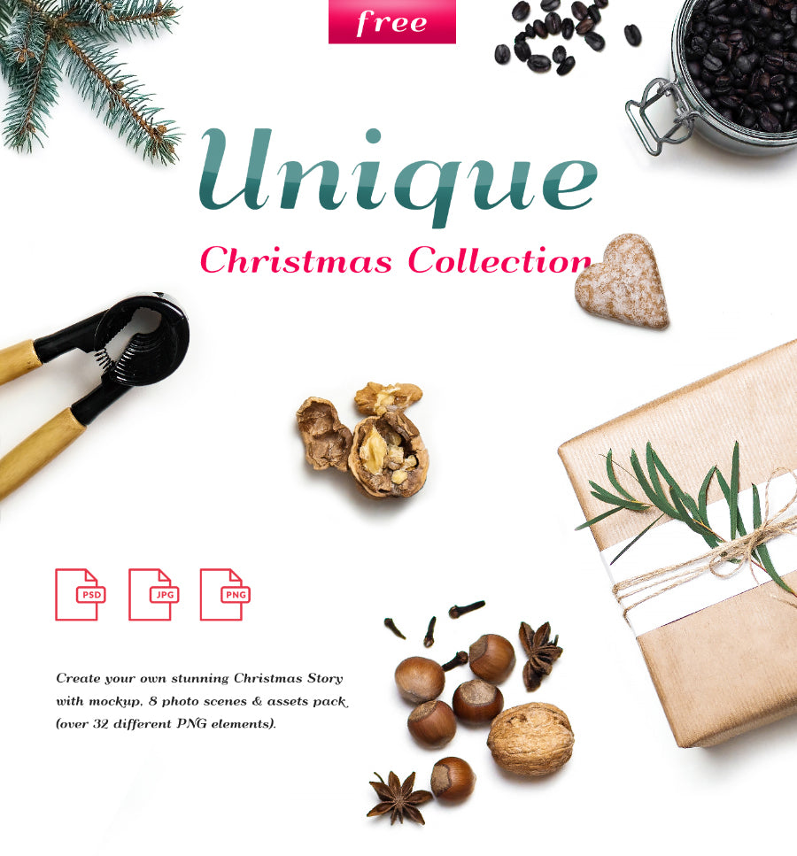 PSD Christmas Items Collection Hero Image Mockup