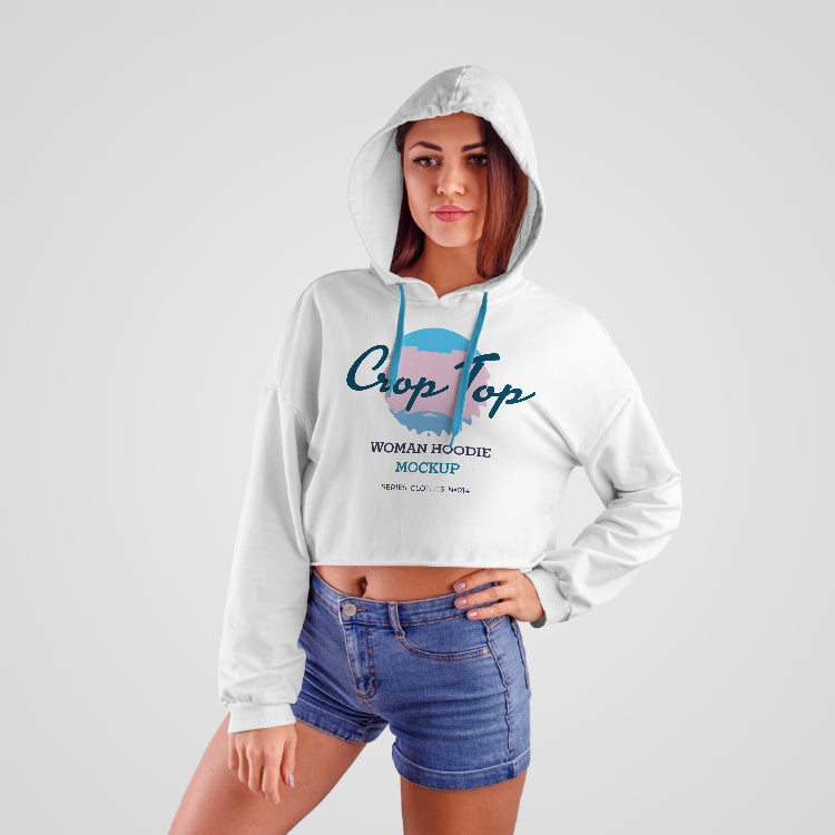 Women Crop Top Hoodie Mockup PSD