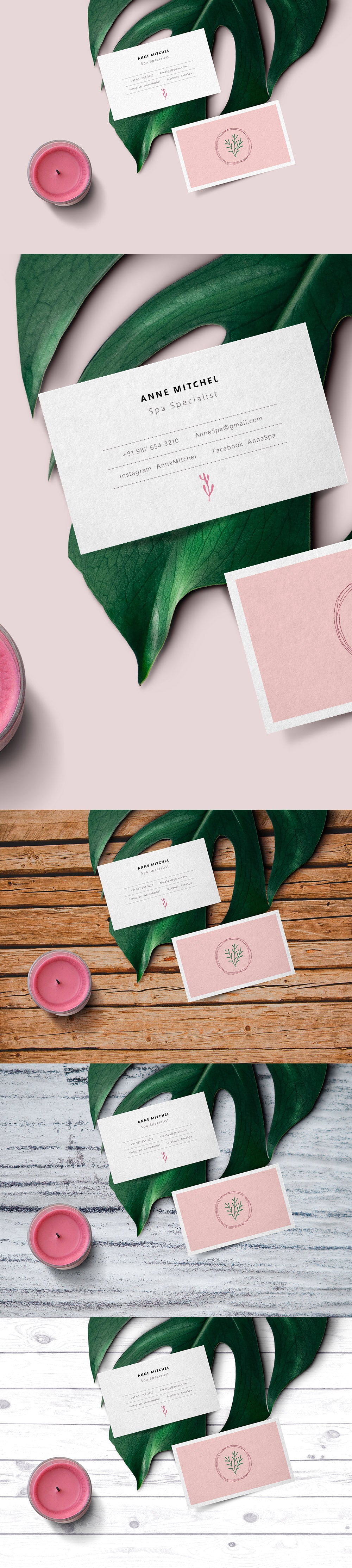 Feminine Business Card Mockup Scene