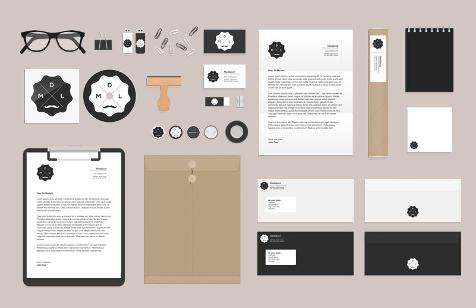 Flat Stationery and Office Desk Items Mockup