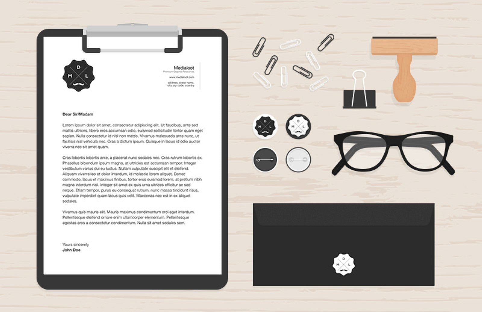 Flat Stationery and Office Desk Items Mockup