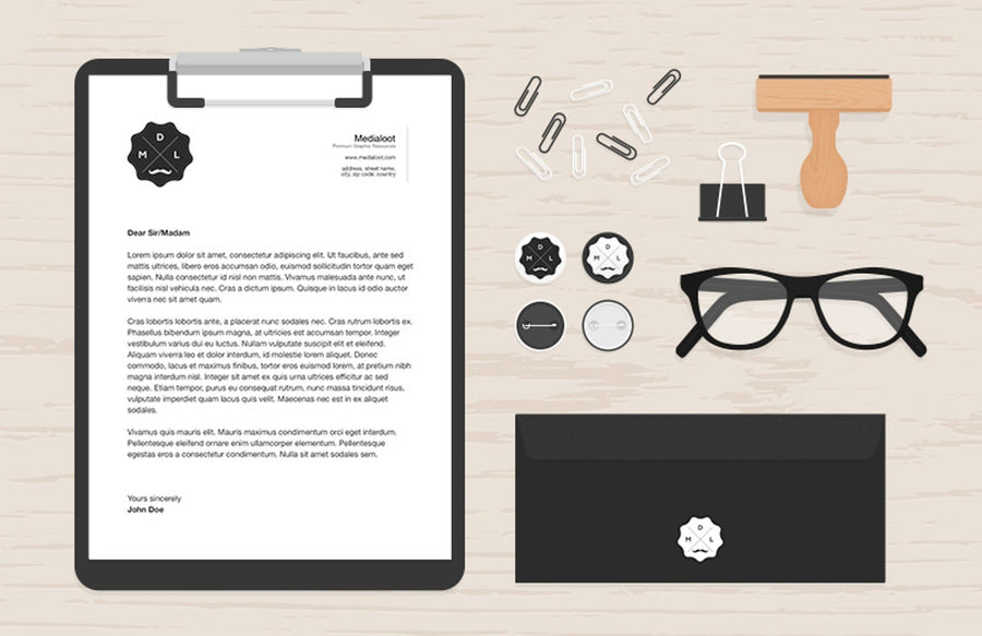 Flat Stationery and Office Desk Items Mockup