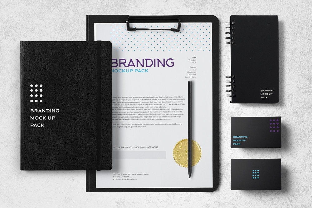Multipurpose Branding Mockup Pack with Pen, Notebook and Business Cards
