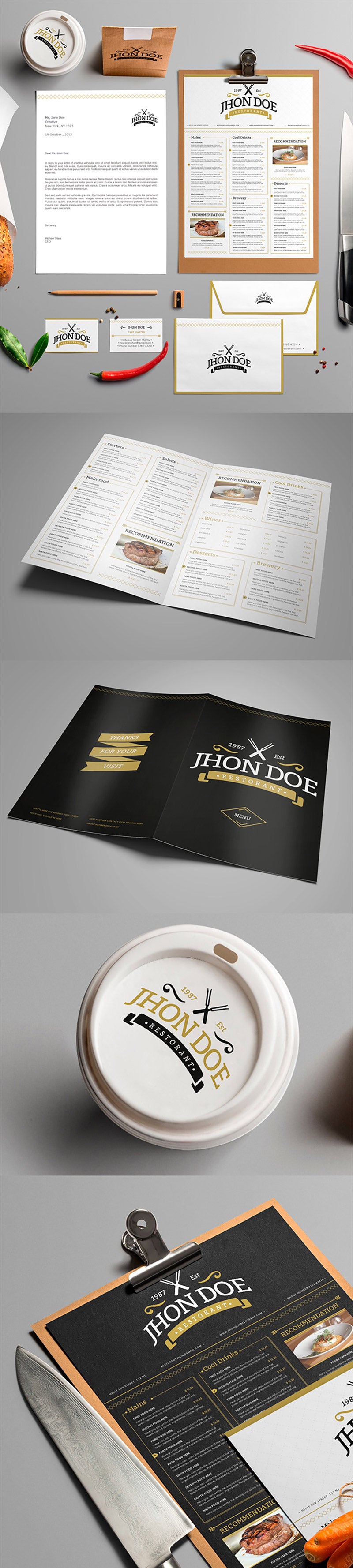 Elegant Restaurant Branding Identity Pack Includes Menu Mockup