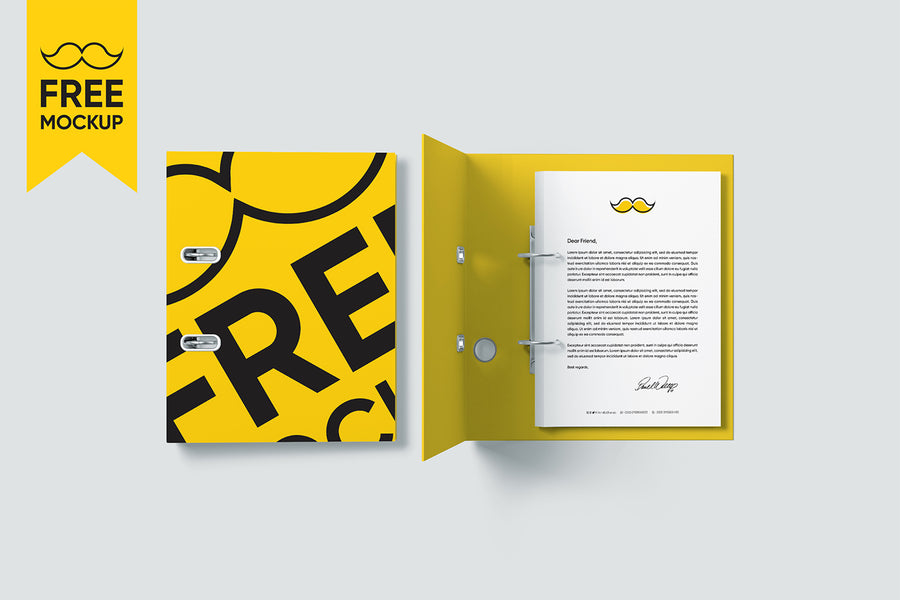 Open Yellow Folder with White A4 Paper Mockup PSD