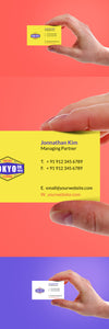 Hand Holding Yellow Business Card Mockup PSD