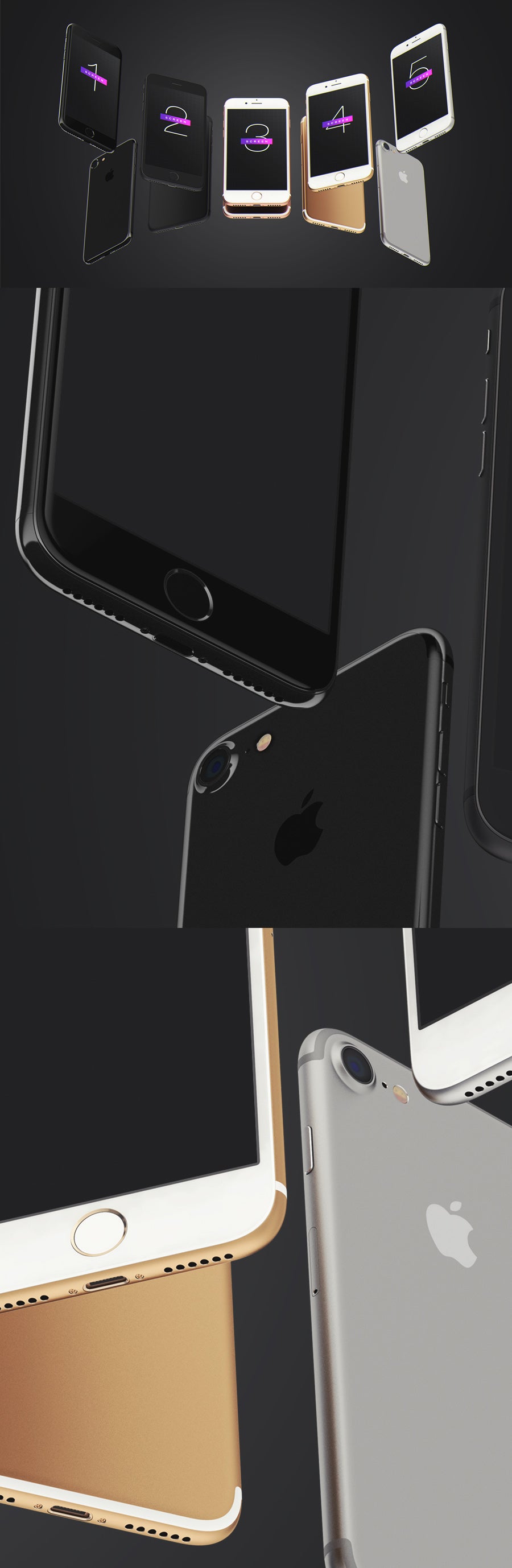 iPhone 7 UI Mockup Multiple Angles - Mockup Hunt