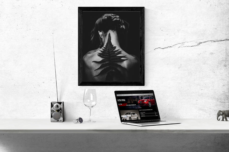 Interior Poster or Frame Mockup with Macbook Pro