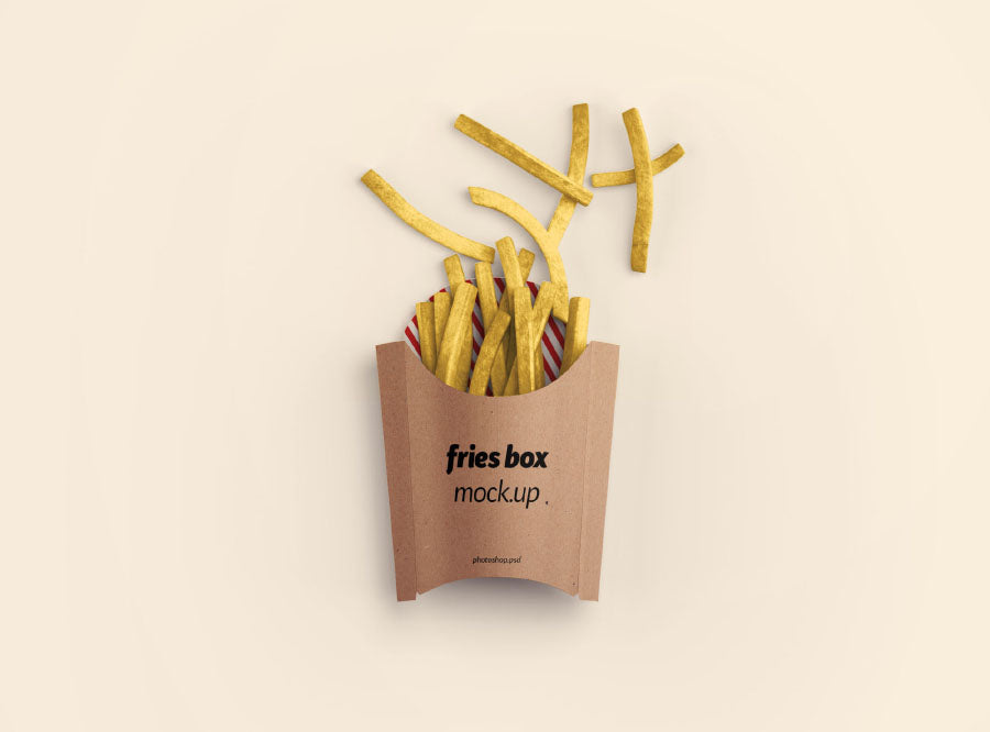 Kraft Paper Small Size French Fries Packaging Mockup - Half Side