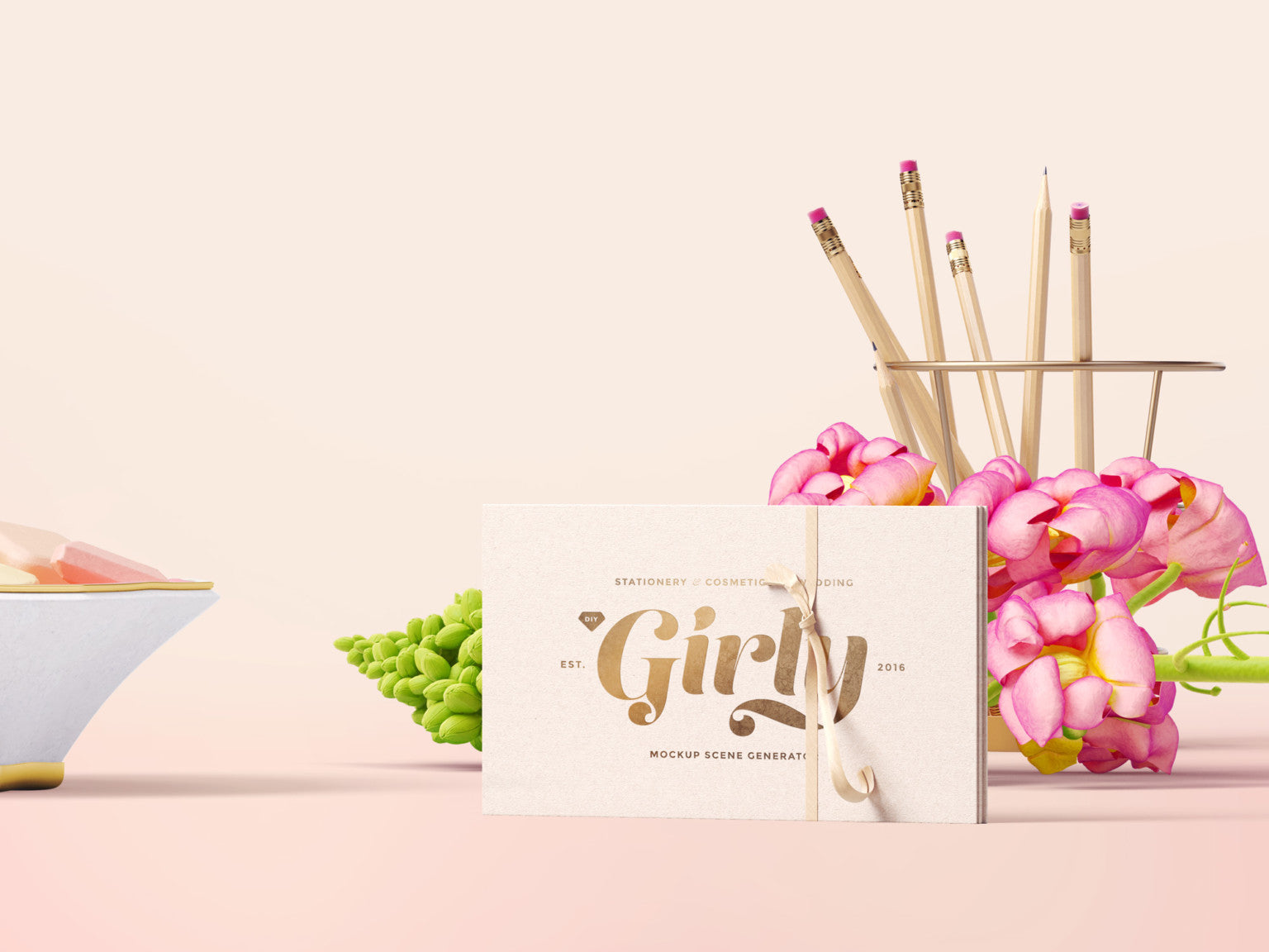 Three Perspectives of Girly Branding Scene Mockups