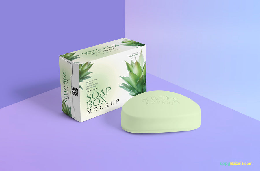 Packaging Box and Soap Mockup