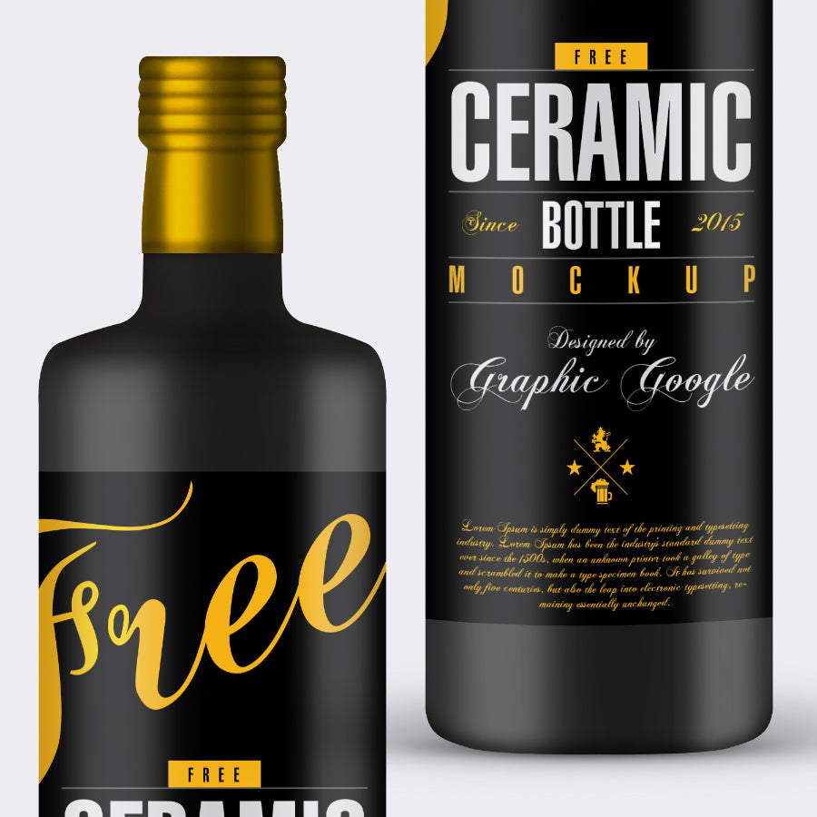 Black Ceramic Bottle PSD Mockup