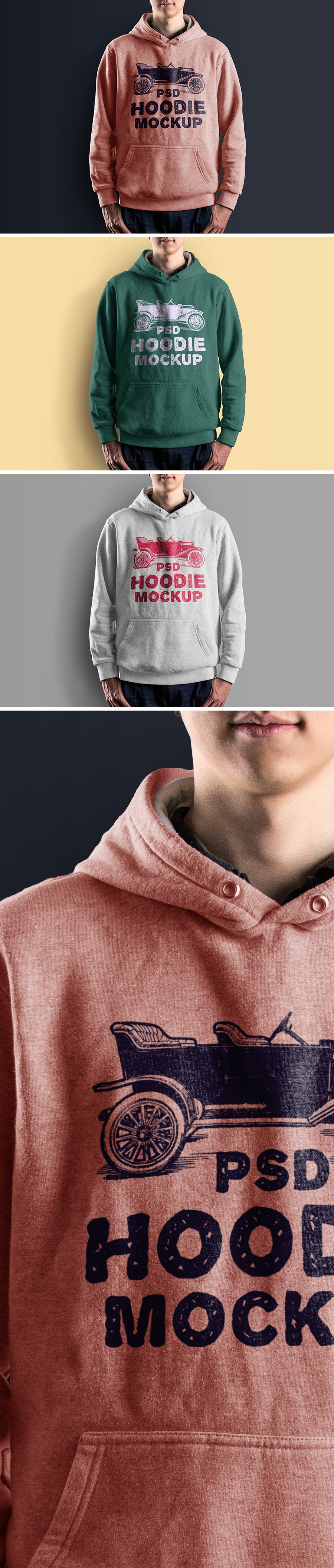 Men Wearing Hoodie Mockup PSD